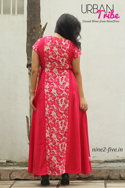 Nine2Five Long Dress, Long Dress, Flared Long Dress, Floor Length Dress, Red Color Long Dress, Cherry Color Long Dress